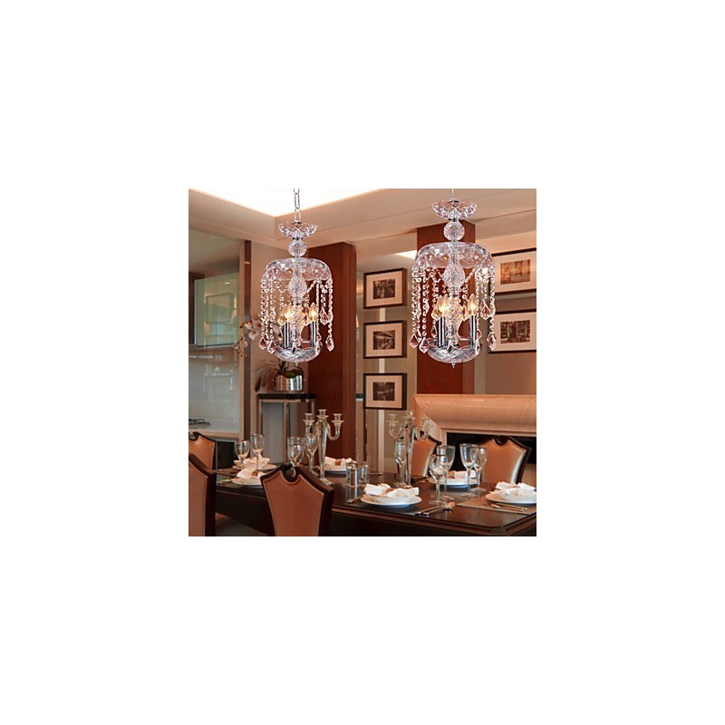 Modern Crystal Pendant Light with 3 Lights in Glass Shade