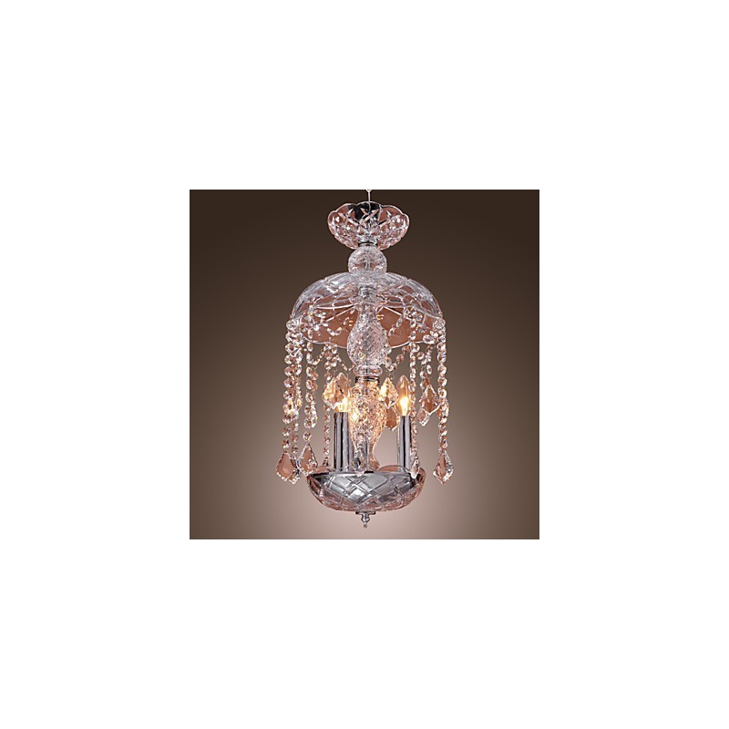 Modern Crystal Pendant Light with 3 Lights in Glass Shade