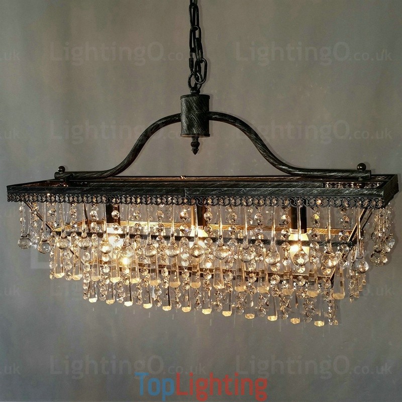 3 Tiers Rectangle Traditional Classic Crystal Metal Chandelier for