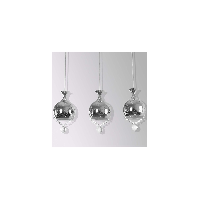 3 Heads Pendant Light Crystal Modern Contemporary Metal
