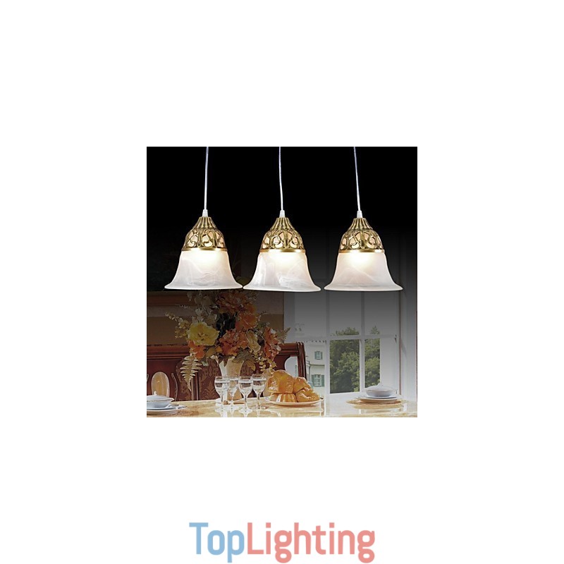 Bronze Pendant Three Lights Moire Glass European Classic