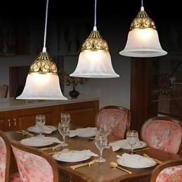 Bronze Pendant Three Lights Moire Glass European Classic