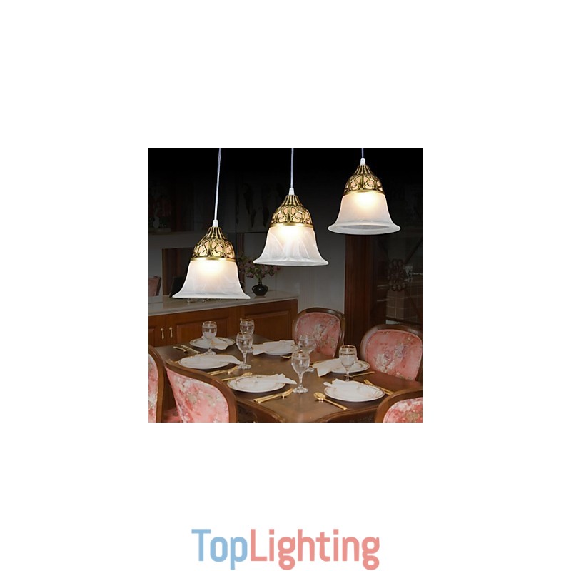 Bronze Pendant Three Lights Moire Glass European Classic