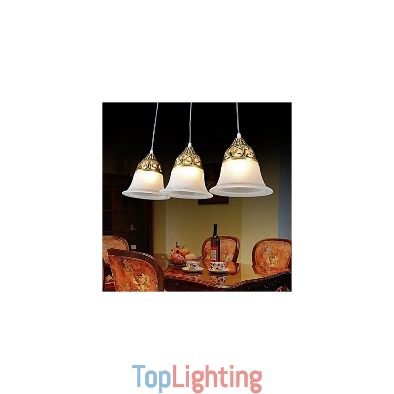 Bronze Pendant Three Lights Moire Glass European Classic