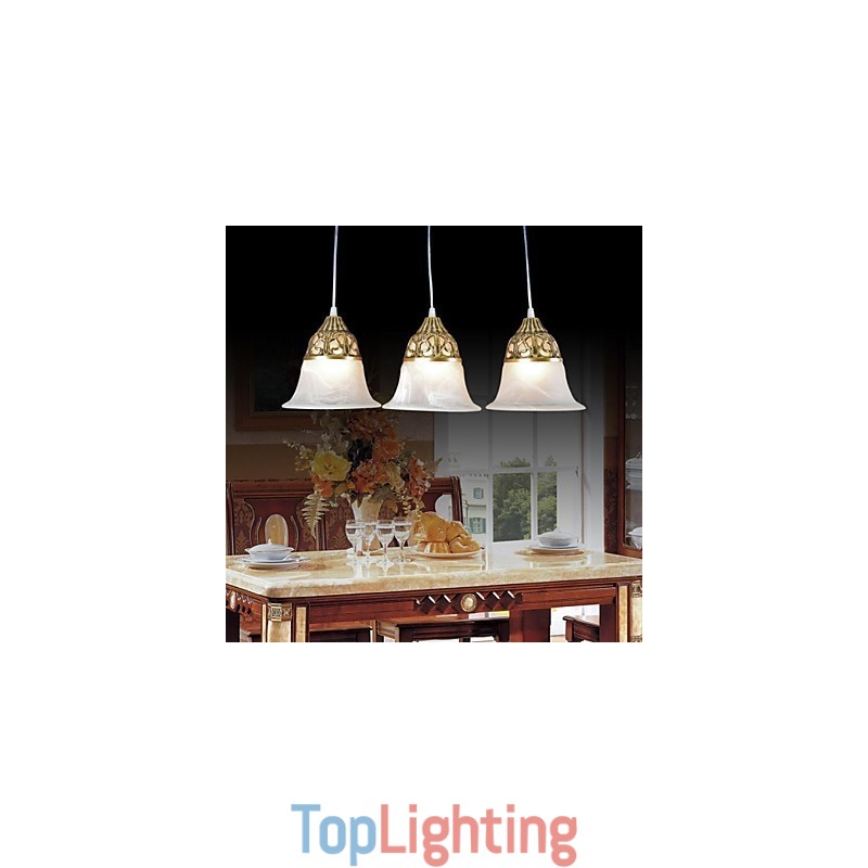 Bronze Pendant Three Lights Moire Glass European Classic