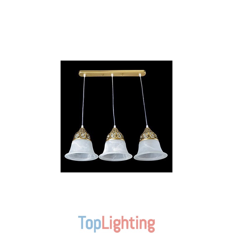 Bronze Pendant Three Lights Moire Glass European Classic
