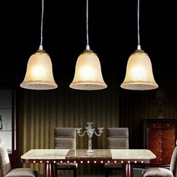 Bronze Pendant Three Lights Pattern Glass Shade European Retro Classic