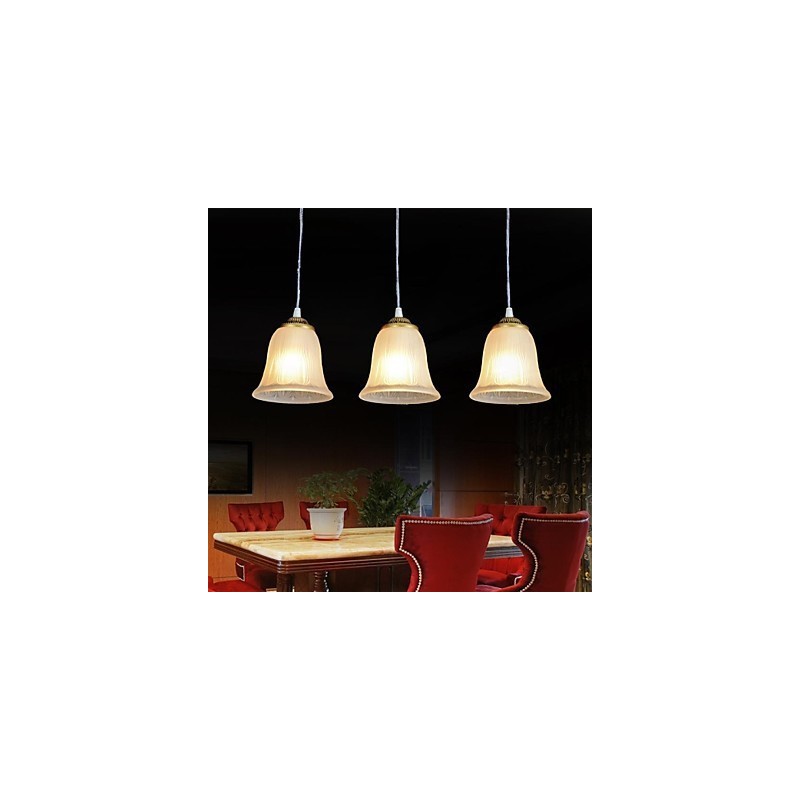 Bronze Pendant Three Lights Pattern Glass Shade European Retro Classic