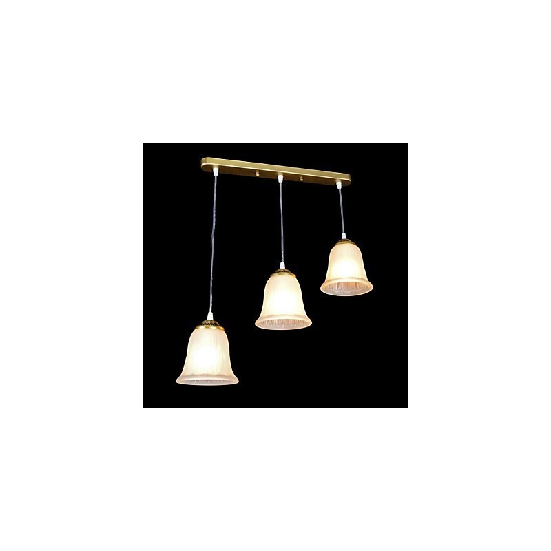 Bronze Pendant Three Lights Pattern Glass Shade European Retro Classic