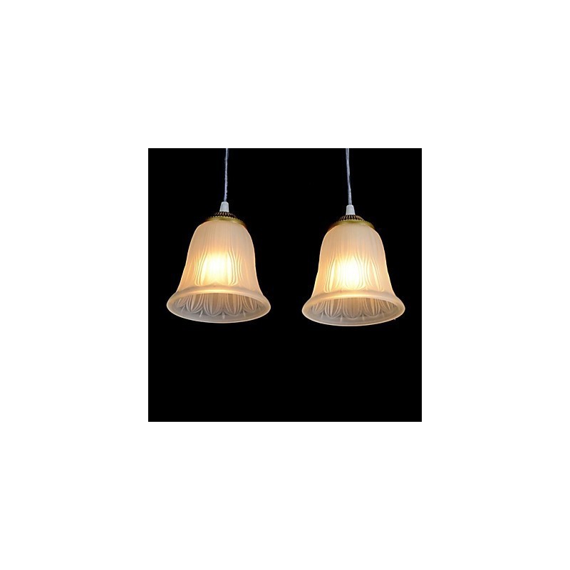 Bronze Pendant Three Lights Pattern Glass Shade European Retro Classic