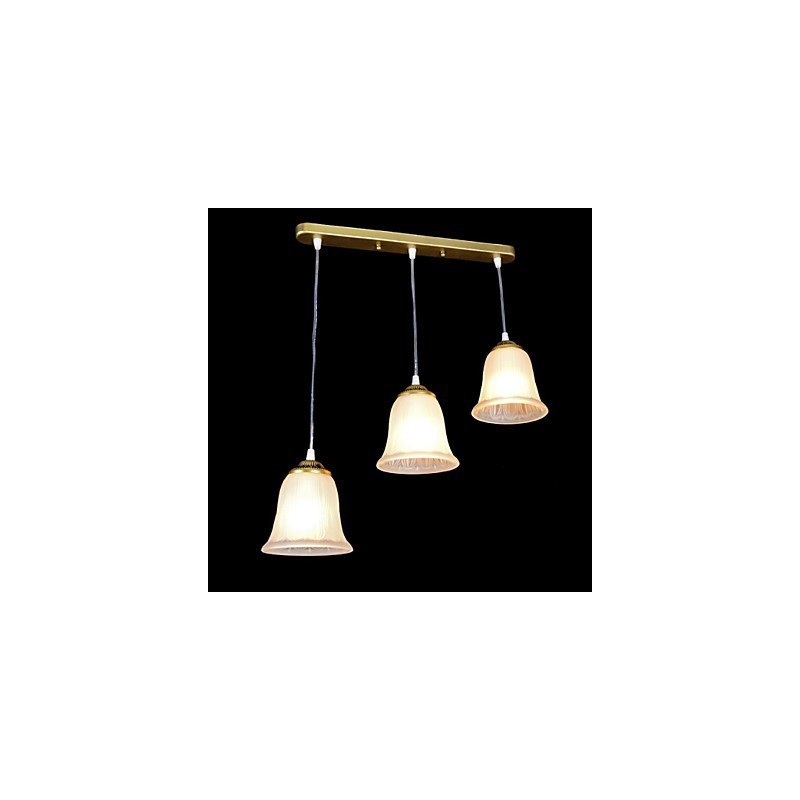 Bronze Pendant Three Lights Pattern Glass Shade European Retro Classic