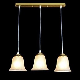 Bronze Pendant Three Lights Pattern Glass Shade European Retro Classic