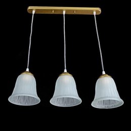 Bronze Pendant Three Lights Pattern Glass Shade European Retro Classic