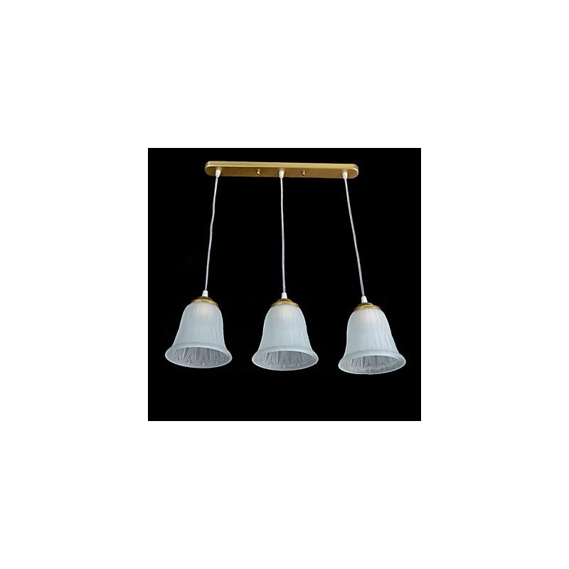 Bronze Pendant Three Lights Pattern Glass Shade European Retro Classic
