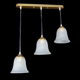 Bronze Pendant Three Lights Pattern Glass Shade European Retro Classic