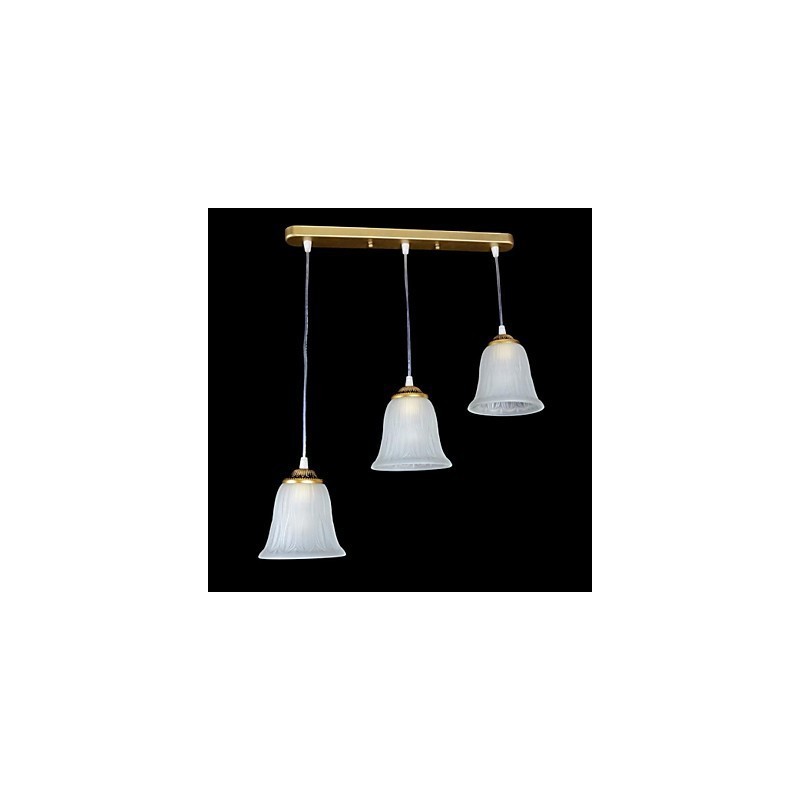 Bronze Pendant Three Lights Pattern Glass Shade European Retro Classic