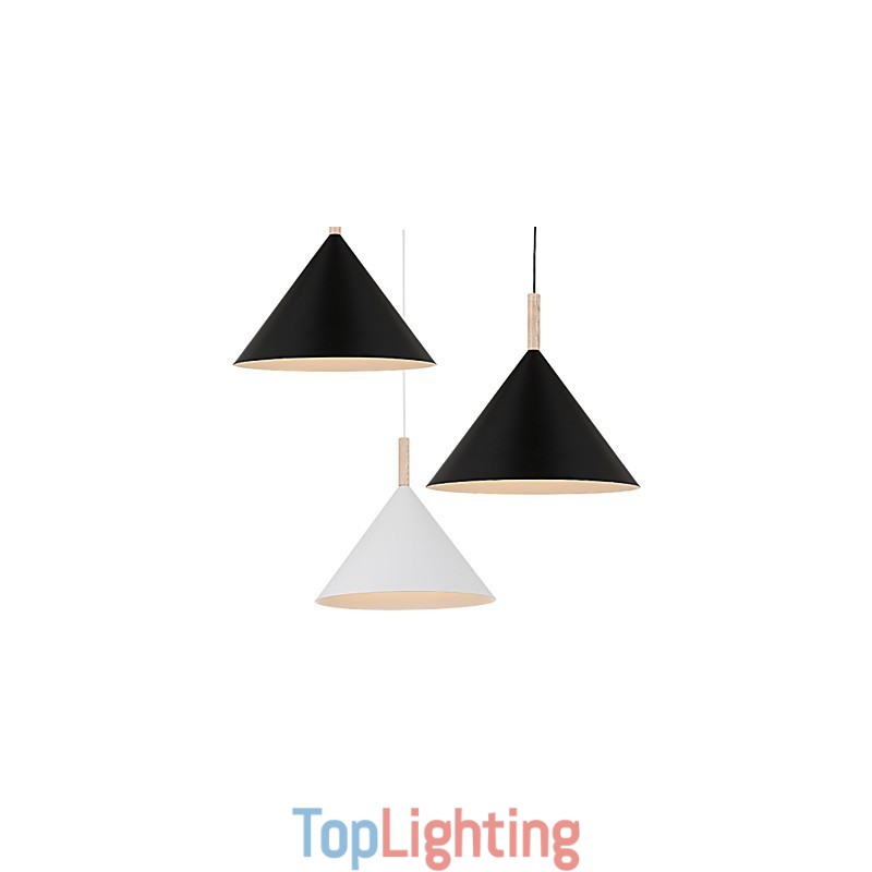 Mini Artistic Cone Pendant Lamp 1 Light Mordern Simplicity Finish Black White Aluminum & Wooden Droplight