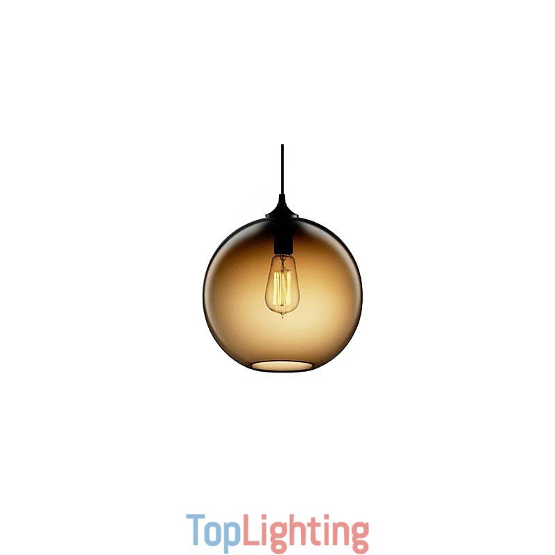 Modern Glass Pendant Light in Round Brown Bubble Design