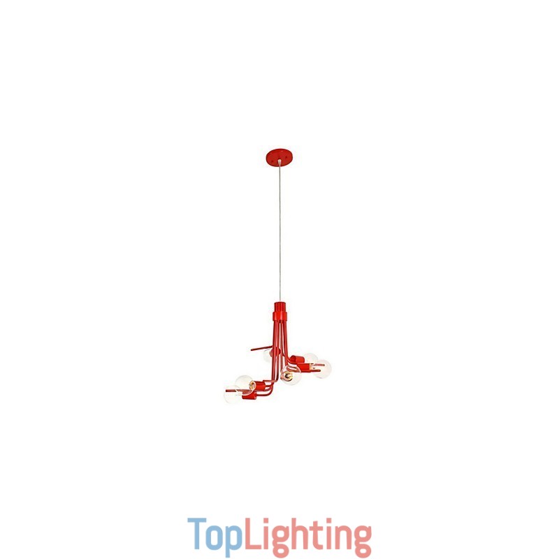 North American Style Characteristic 6 Light Pendant In Red