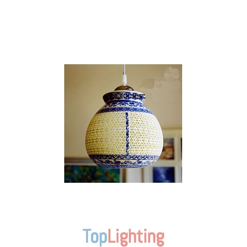 Retro Ceramic lamp lamp Stairs Blue Single Head Chandelier Creative