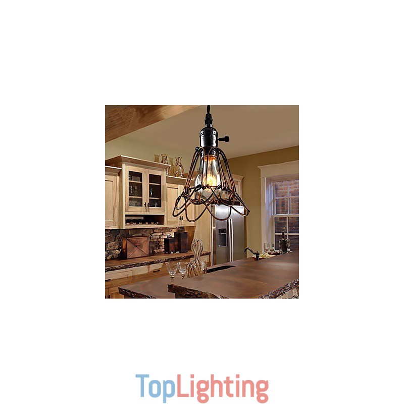 American Country Industrial Wind Lamp Retro Small Chandelier Iron Cage