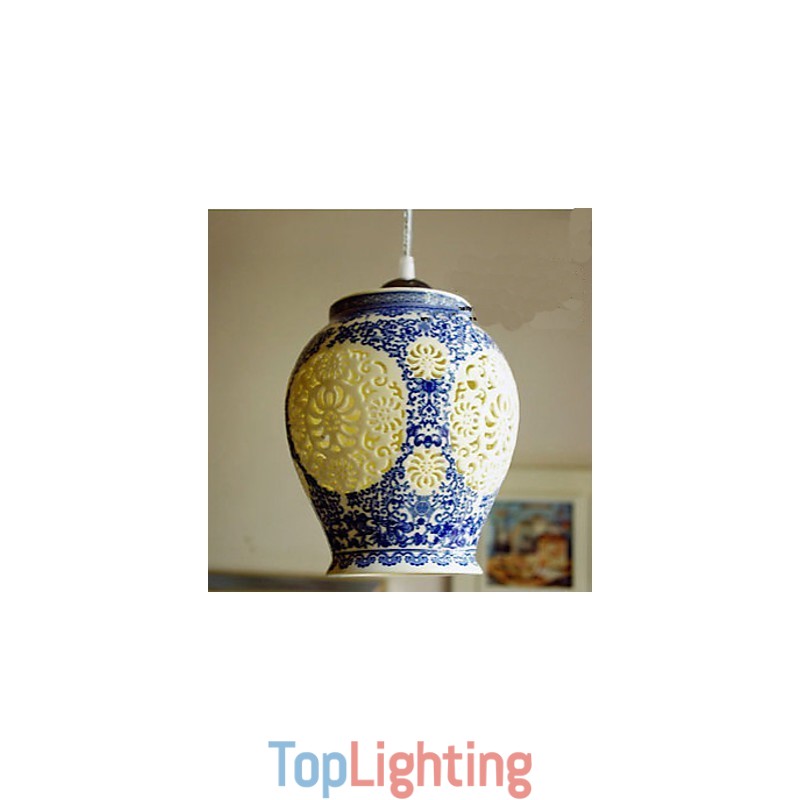 Retro Ceramic lamp lamp Stairs Blue Single Head Chandelier Creative