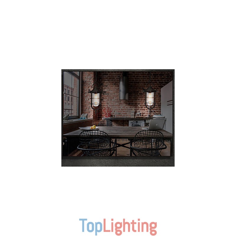 Medium Vintage Black Cage Shape Glass And Metal Cover Pendant Light
