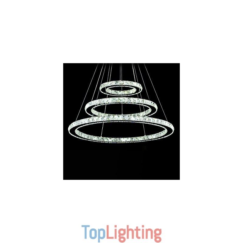 Dimmable Crystal Pendant Light Modern Circular Chandelier Lighting Lamps Cool White Round Ceiling Lights Fixtures with Remote Control