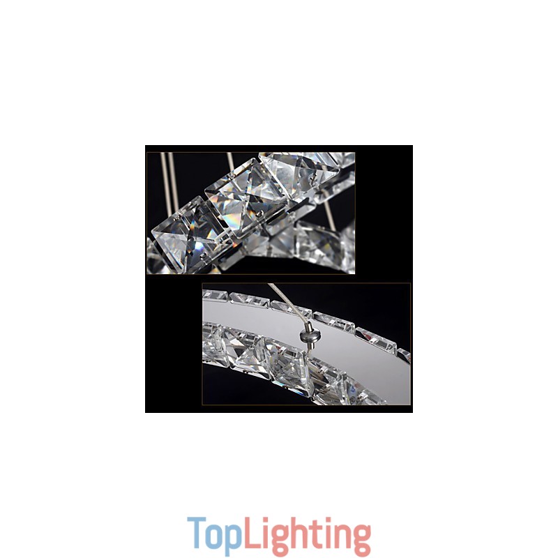 Dimmable Crystal Pendant Light Modern Circular Chandelier Lighting Lamps Cool White Round Ceiling Lights Fixtures with Remote Control