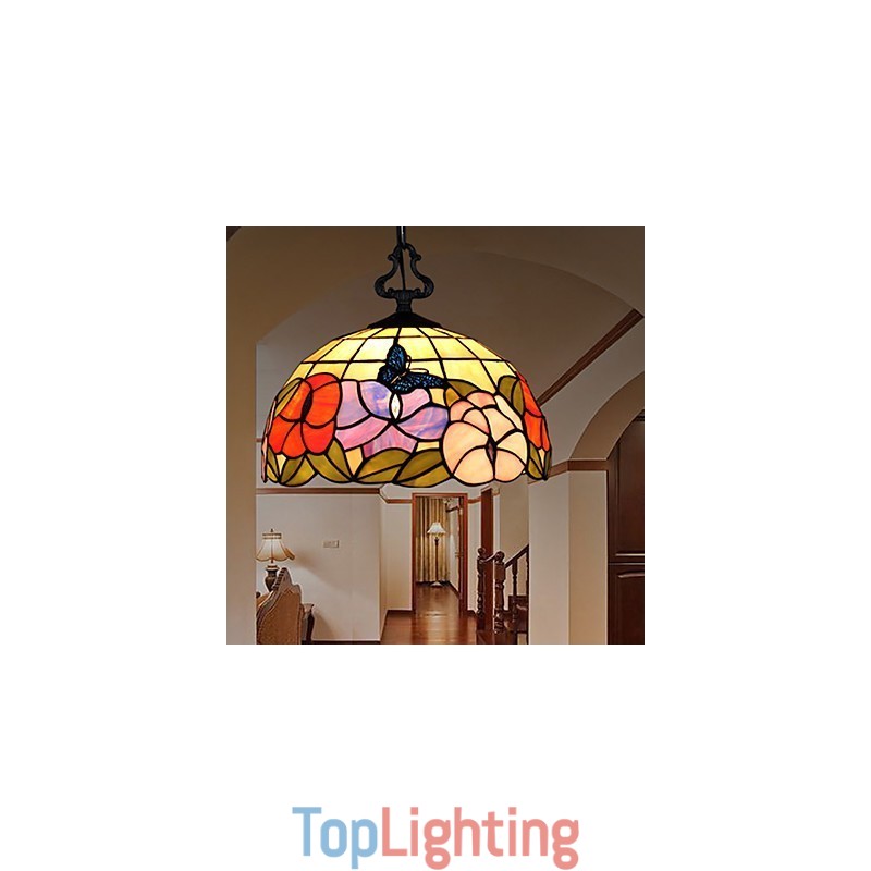 30*28CM 5 10㎡European Rural Creative Arts Stained Glass Chandelier Restoring Ancient Ways Lamp Light