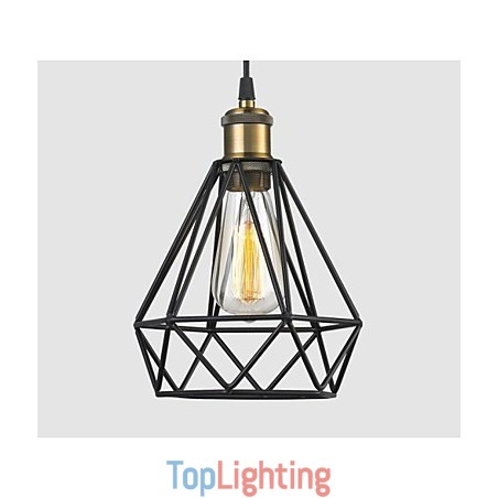 Industrial Wire CAGE PENDANT LIGHT Cafe Loft Warehouse Lighting Black Cord