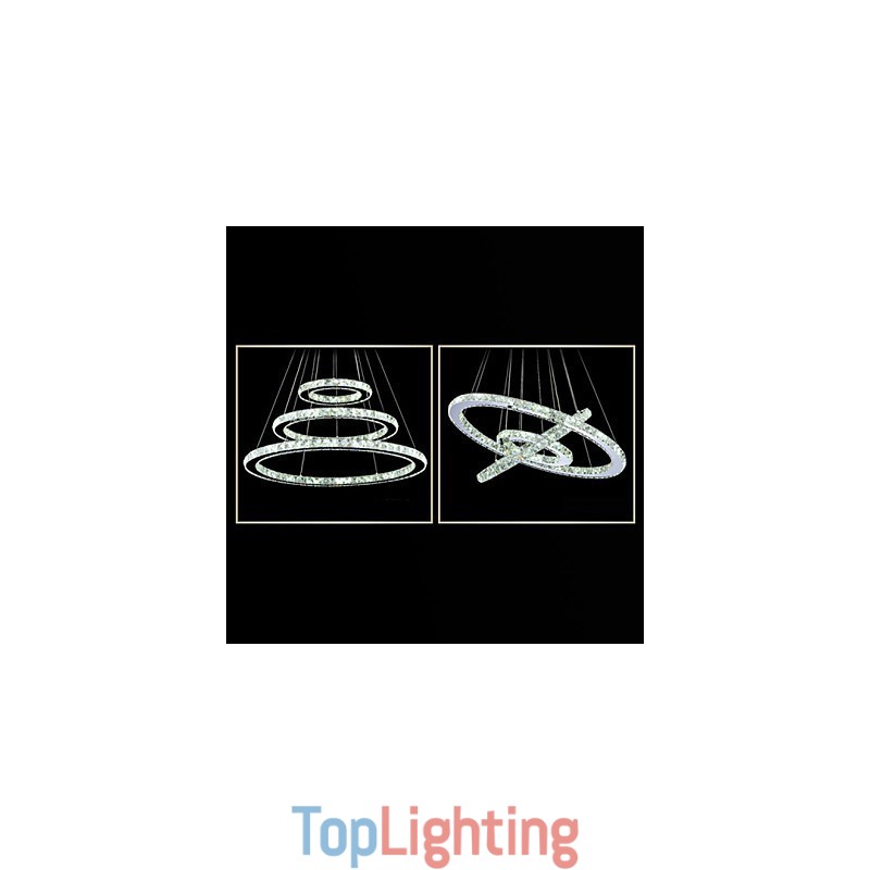 Dimmable Crystal Pendant Light Modern Circular Chandelier Lighting Lamps Cool White Round Ceiling Lights Fixtures with Remote Control