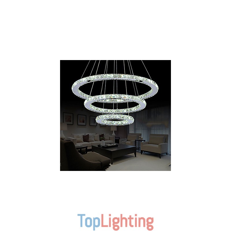 Dimmable Crystal Pendant Light Modern Circular Chandelier Lighting Lamps Cool White Round Ceiling Lights Fixtures with Remote Control