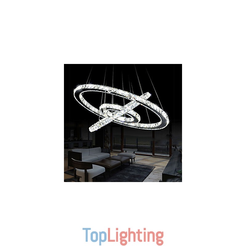 Dimmable Crystal Pendant Light Modern Circular Chandelier Lighting Lamps Cool White Round Ceiling Lights Fixtures with Remote Control