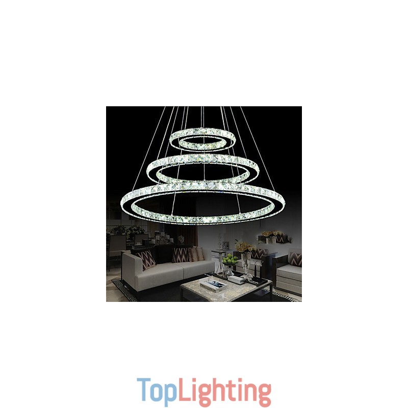 Dimmable Crystal Pendant Light Modern Circular Chandelier Lighting Lamps Cool White Round Ceiling Lights Fixtures with Remote Control
