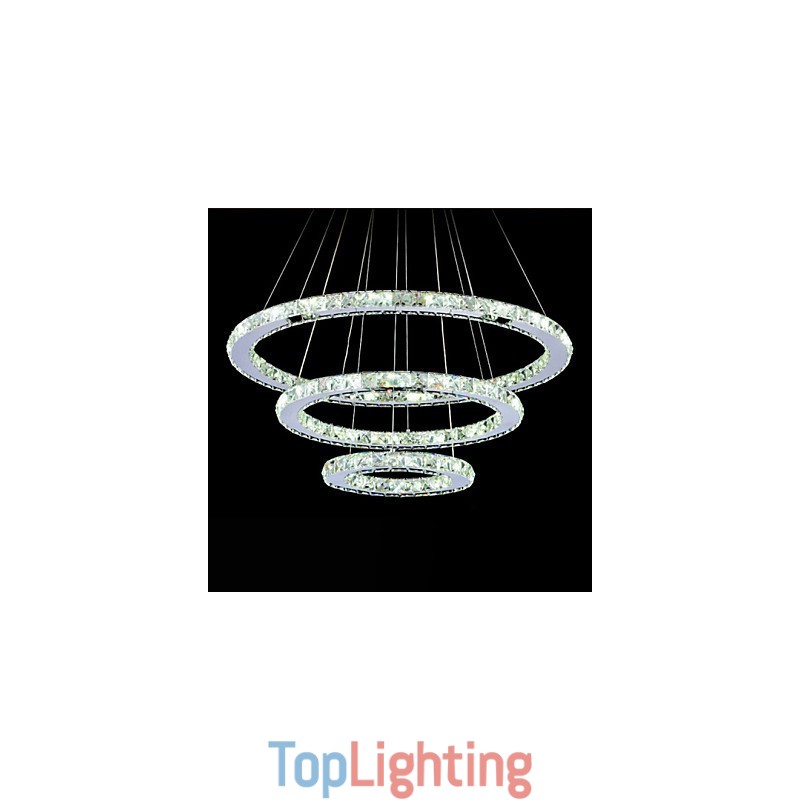 Dimmable Crystal Pendant Light Modern Circular Chandelier Lighting Lamps Cool White Round Ceiling Lights Fixtures with Remote Control