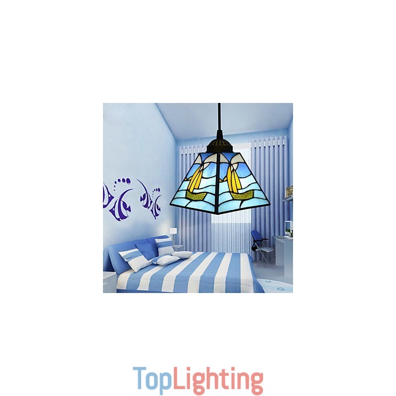 Stained Glass Contemporary And Contracted Mediterranean Single Head Sailing Line Droplight Lamp Pendant Light