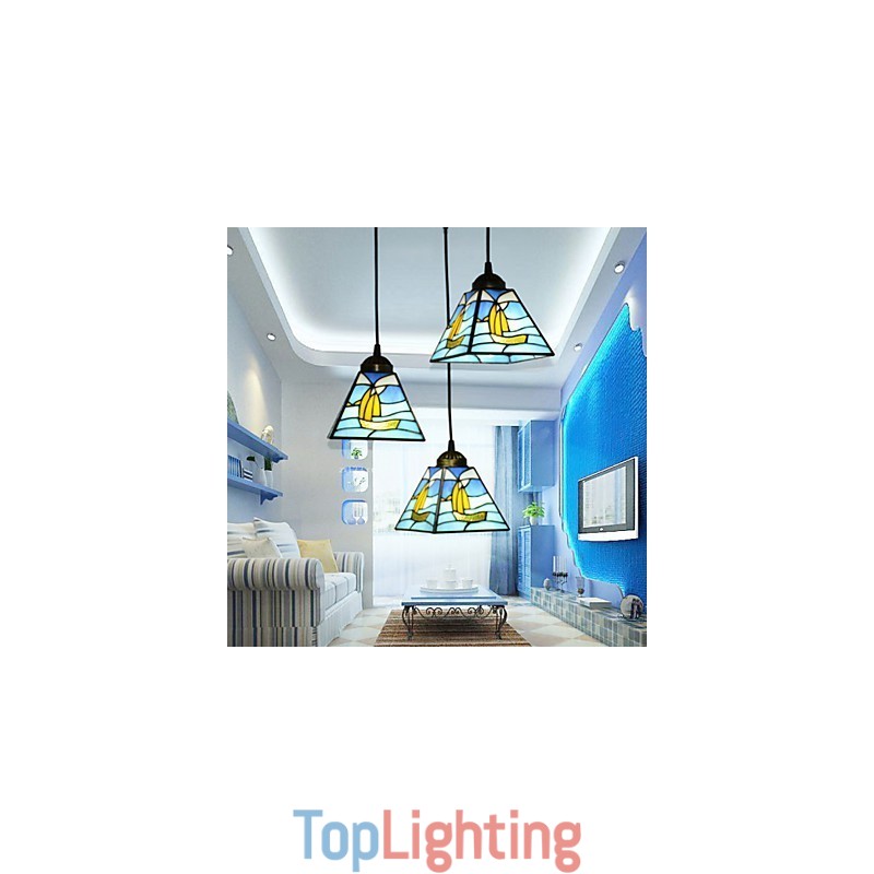 Stained Glass Contemporary And Contracted Mediterranean Single Head Sailing Line Droplight Lamp Pendant Light