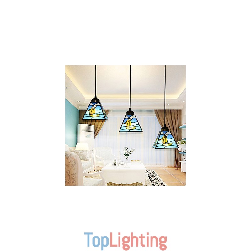 Stained Glass Contemporary And Contracted Mediterranean Single Head Sailing Line Droplight Lamp Pendant Light