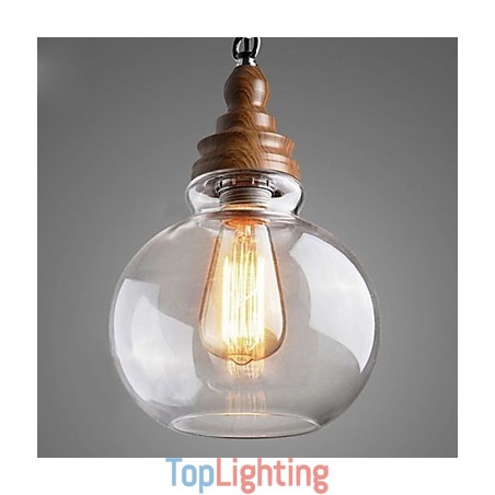 Vintage Wooden Round Crystal Ball Pendant Light (Dia 19cm) Vintage Wooden Round Crystal Ball Pendant Light (Dia 19cm)
