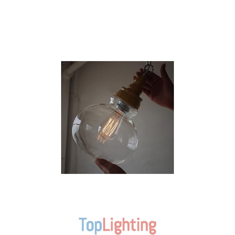 Vintage Wooden Round Crystal Ball Pendant Light (Dia 19cm)