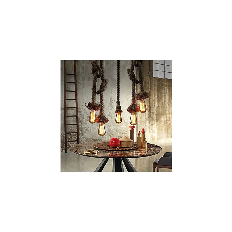 1 Light DIY Art Hemp Rope Light Creative Hemp Rope Chandelier Long 100cm Send 1 Bulb