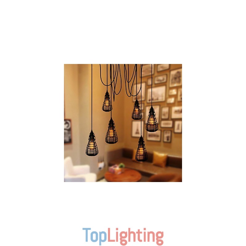 American Industrial Creative Restoring Ancient Ways Wrought Iron Cage Single Head Droplight Lamp