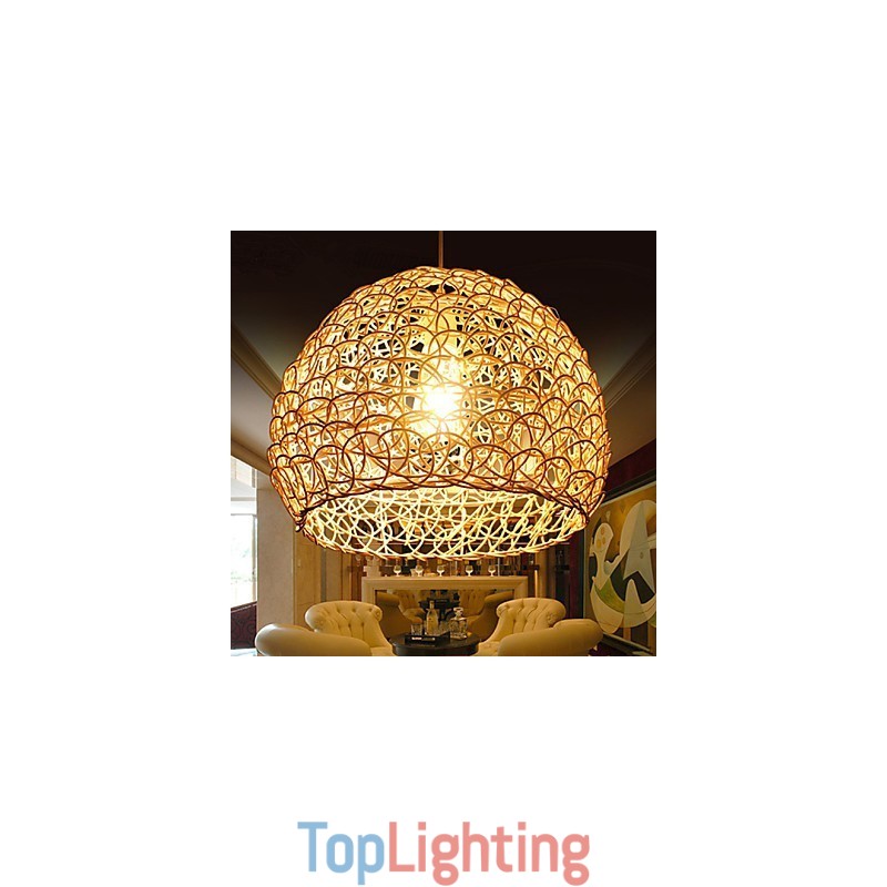Modern Rural Cany Art Woven Rattan Single Head Droplight Lamp