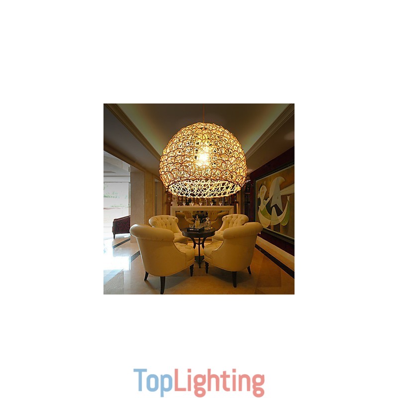 Modern Rural Cany Art Woven Rattan Single Head Droplight Lamp