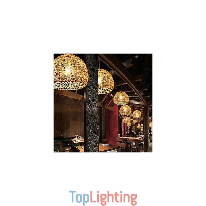 Modern Rural Cany Art Woven Rattan Single Head Droplight Lamp