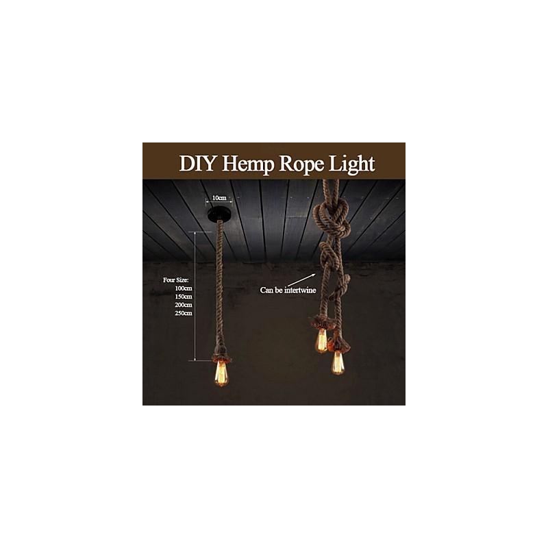1 Light DIY Art Hemp Rope Light Creative Hemp Rope Chandelier Long 100cm Send 1 Bulb