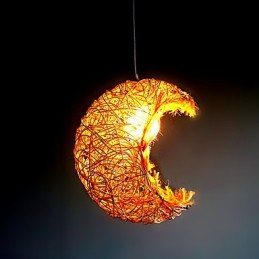 Modern Rural Cany Art Woven Rattan Single Head Droplight Lamp