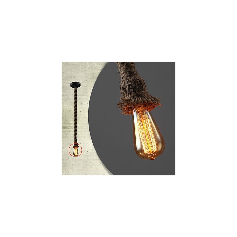 1 Light DIY Art Hemp Rope Light Creative Hemp Rope Chandelier Long 100cm Send 1 Bulb