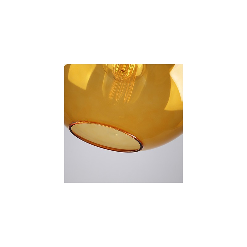 Modern Glass Pendant Light in Round amber Bubble Design Glass Shade